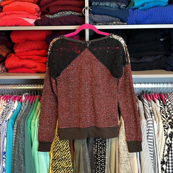 Miss Me maroon with metallic threads and black lace sweater size XS - Picture 3 of 4